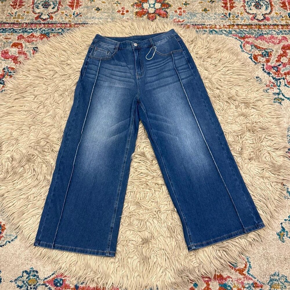 Halara High Waisted Pockets Washed Casual Wide Leg Jeans size Large - Picture 1 of 4